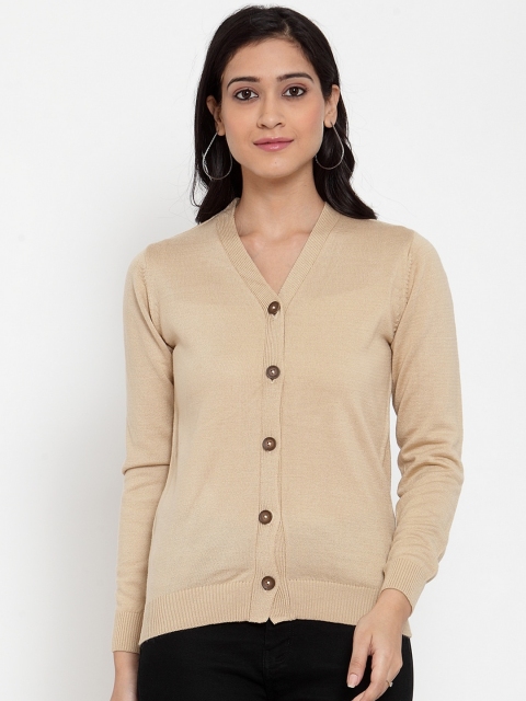 

Kalt Women Beige Solid Cardigan Sweater