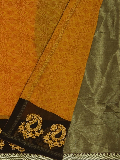 

Pothys Mustard Yellow & Black Poly Georgette Printed Saree