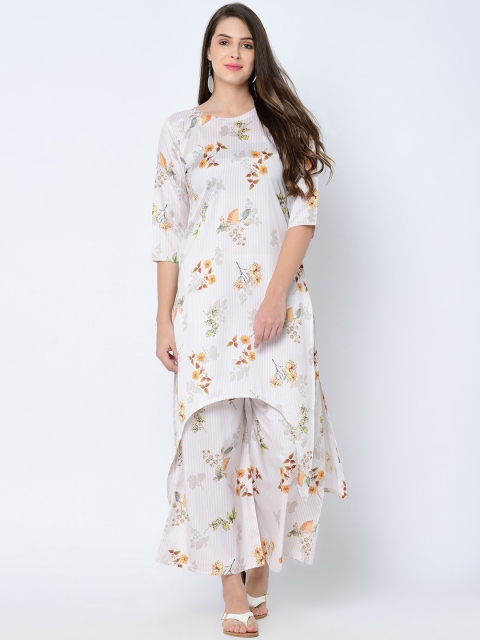 

ZIYAA Women White & Yellow Printed Straight Kurta