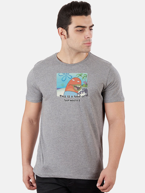 

Free Authority Men Grey Sponge Bob Printed Round Neck T-shirt