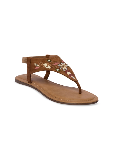 

Inc 5 Women Tan Embellished T-Strap Flats