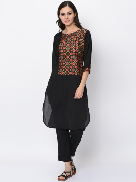 

ZIYAA Women Black Printed Straight Kurta