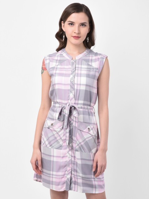 

Latin Quarters Women Purple Checked Shirt Dress