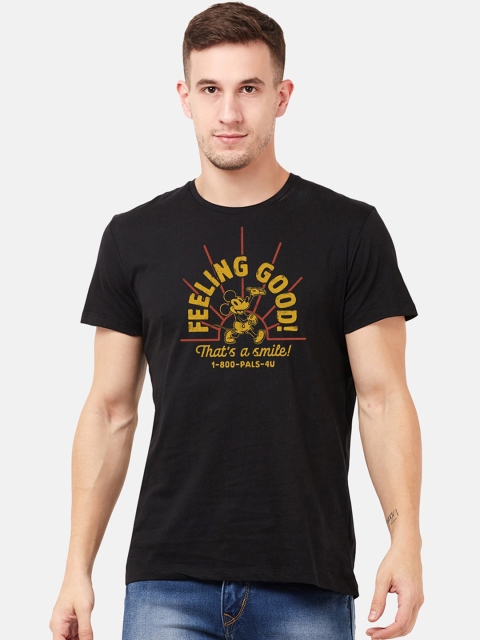Free Authority Men Black Mickey & Friends Printed Round Neck T-shirt