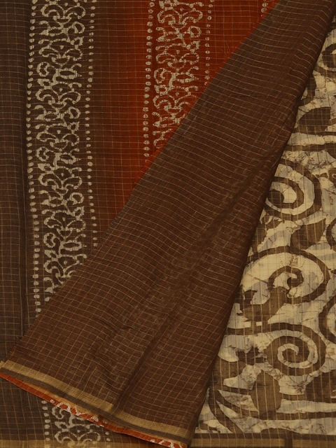 

Pothys Brown & Beige Jute Silk Printed Saree