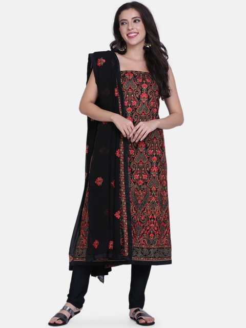 

BOMBAY SELECTIONS Black & Red Poly Georgette Unstitched Dress Material