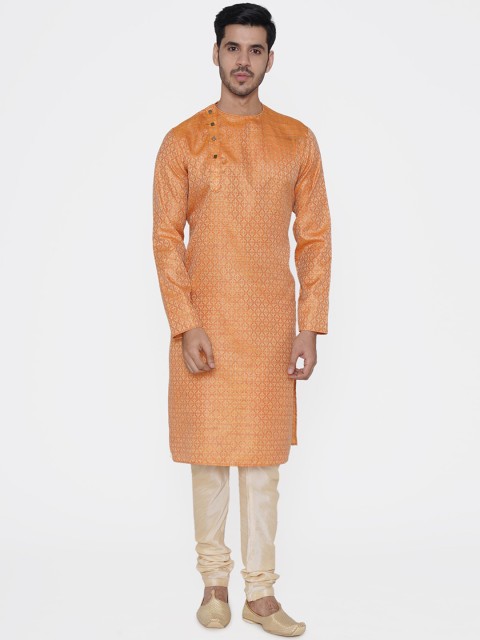 

TABARD Men Orange Woven Design Straight Kurta