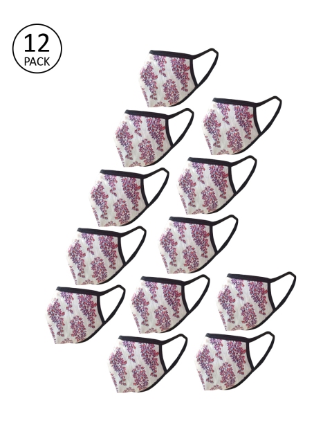 

nestroots Adults White & Pink 12 Pcs Floral Printed 2-Ply Reusable Outdoor Cloth Mask