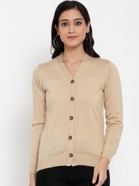 

Kalt Women Beige Solid Cardigan Sweater