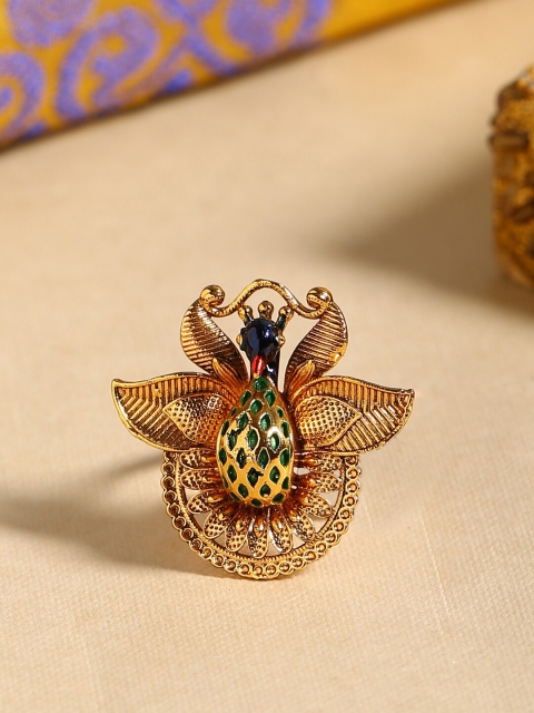 

Shoshaa Gold-Plated Blue & Green Peacock Handcrafted Ring