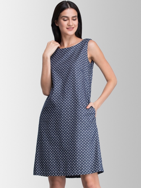 

FableStreet Women Blue Printed A-Line Dress