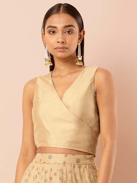 

INDYA Women Beige Solid Wrap Crop Top