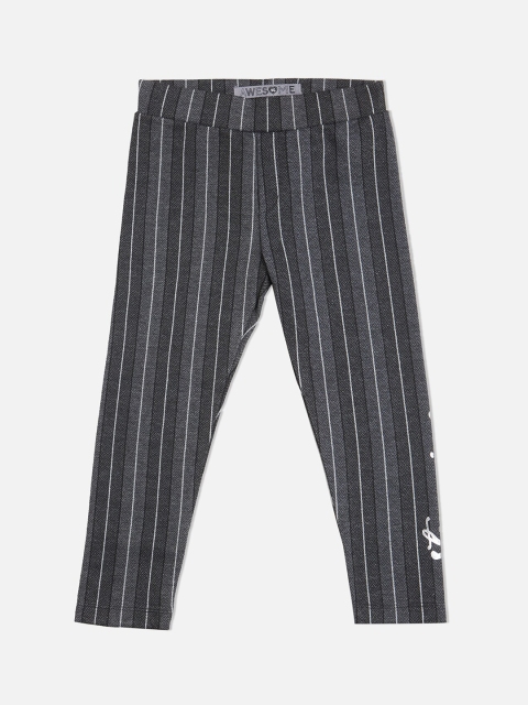 

VITAMINS Girls Charcoal Grey & Black Striped Skinny-Fit Treggings