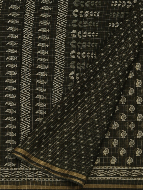 

Pothys Green Printed Jute Silk Saree