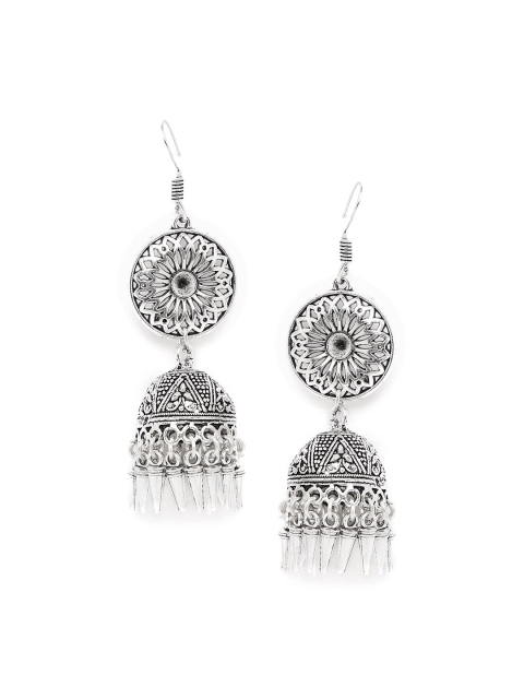 

GloBox By ZeroKaata Silver-Toned Dome Shaped Jhumkas