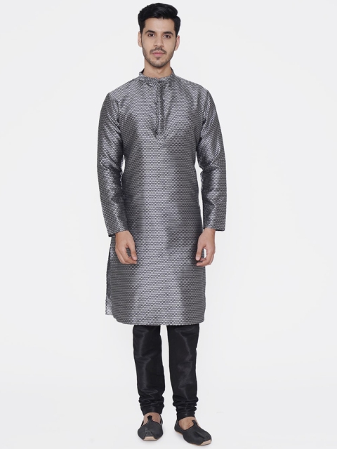 

TABARD Men Grey & Silver-Toned Woven Design Straight Kurta