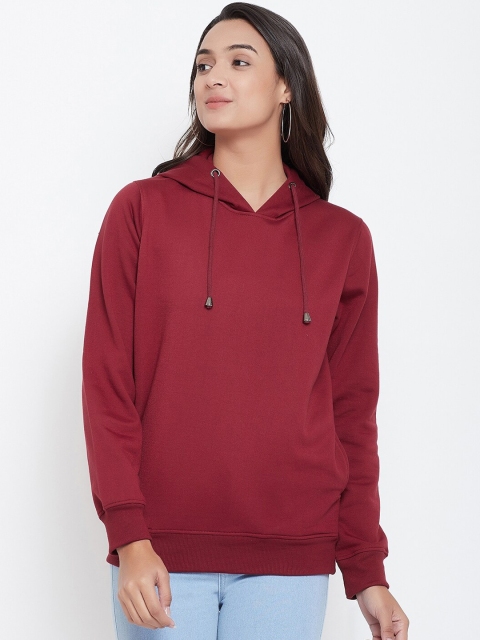 

wesquare Women Maroon Solid Hooded Sweatshirt
