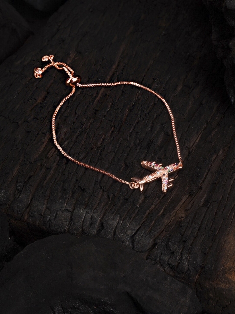 

ELLE Rose Gold-Plated & Blue CZ Studded Handcrafted Bangle-Style Bracelet