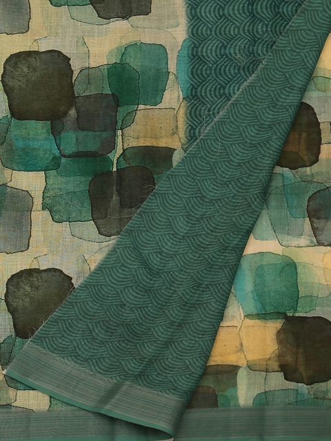 

Pothys Beige & Green Jute Silk Printed Saree