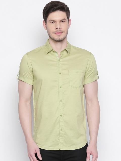 

Mufti Men Green Slim Fit Solid Casual Shirt