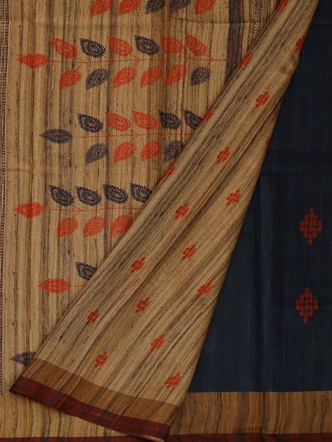 

Pothys Blue & Beige Jute Silk Printed Saree
