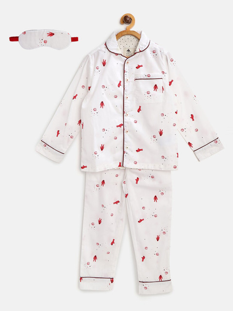

Cherry Crumble Kids White Printed Night suit