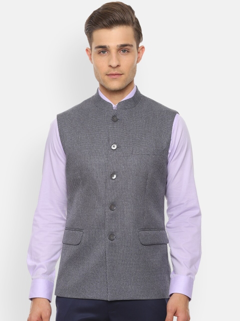 

Van Heusen Men Grey Self Design Nehru Jacket