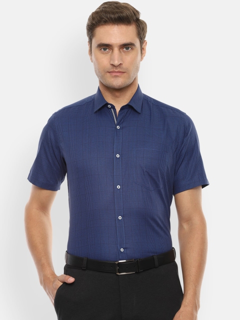 

Van Heusen Men Navy Blue Slim Fit Checked Formal Shirt