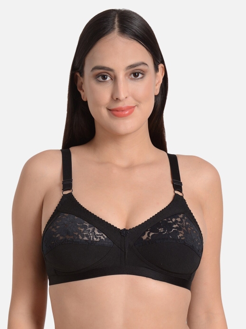 

fashiol Black Self Design Non-Wired Non Padded Bralette Bra JESSI01