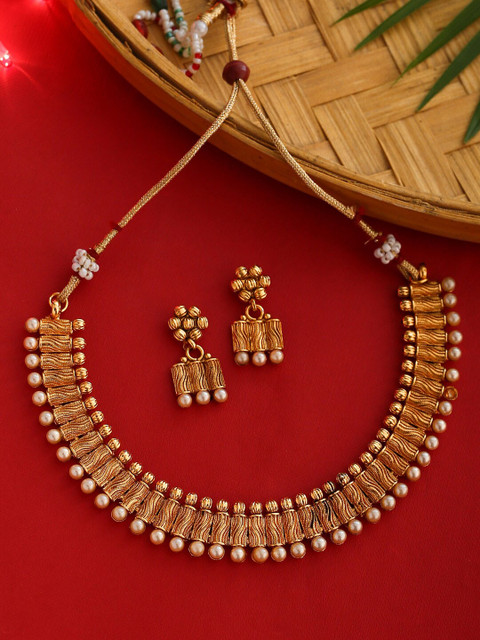 

Shoshaa Gold-Plated White Pearl Embellished Handcrafted Jewellery Set