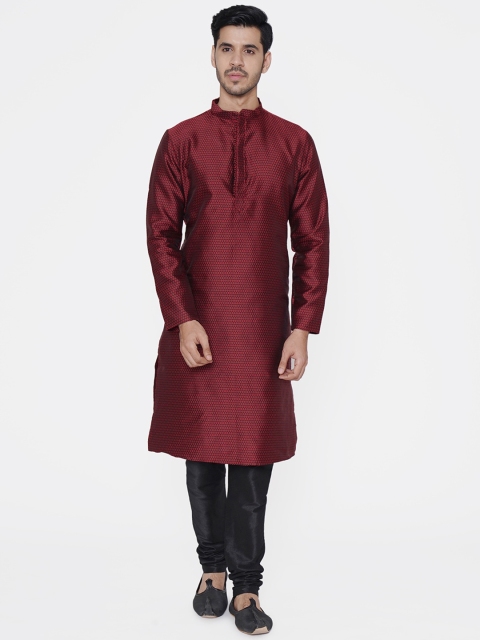 

TABARD Men Maroon Woven Design Straight Kurta