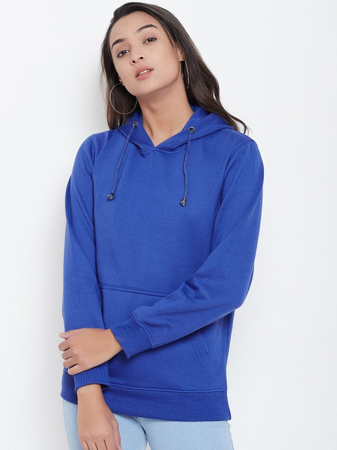 

wesquare Women Blue Solid Hooded Sweatshirt