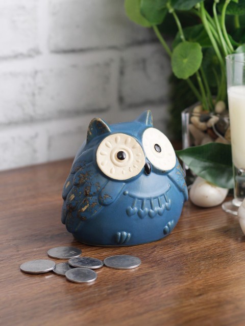 

TAYHAA Blue & White Rustic Finish Handcrafted Ceramic Coin Bank