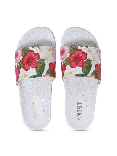 

GNIST Women White & Red Floral Printed Sliders