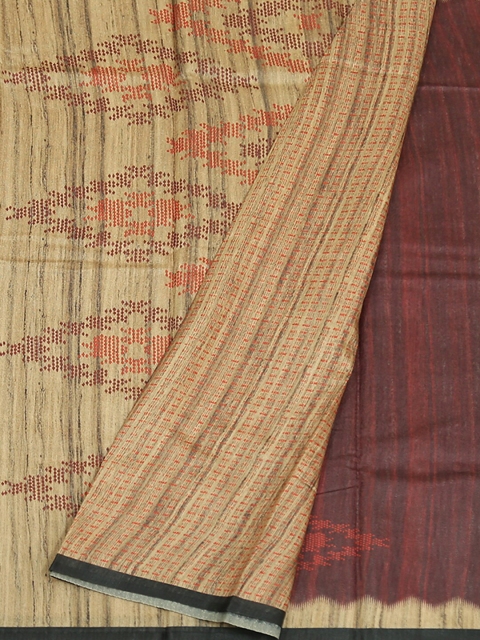 

Pothys Beige & Maroon Jute Silk Striped Saree