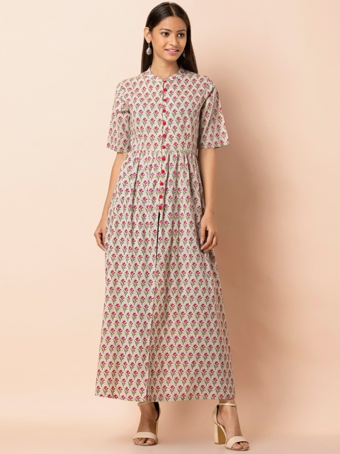 INDYA Women Grey Floral Printed Maxi Dress