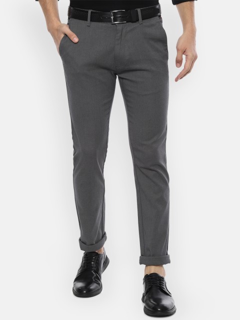 

V Dot Men Grey Slim Fit Self Design Chinos