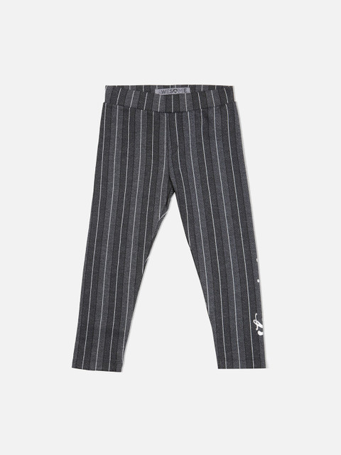 

VITAMINS Girls Charcoal Grey & Black Striped Skinny-Fit Jeggings