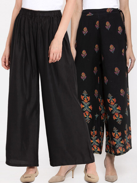 

TAG 7 Women Black Printed Flared Palazzos