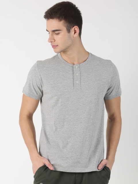 

Soul Space Men Grey Solid Henley Neck Organic Cotton T-shirt