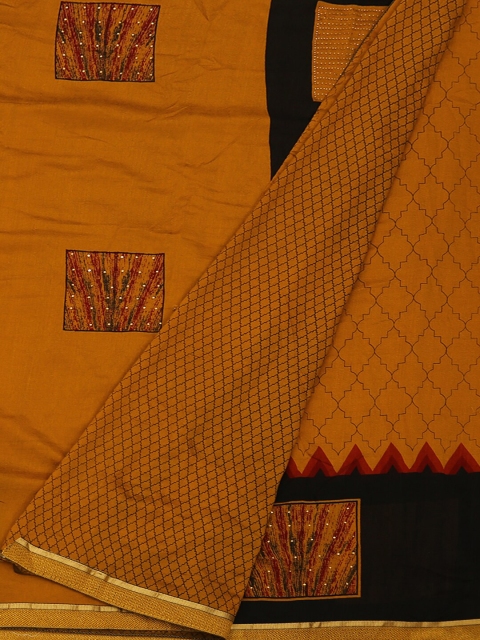 

Pothys Mustard & Black Jute Silk Embellished Saree