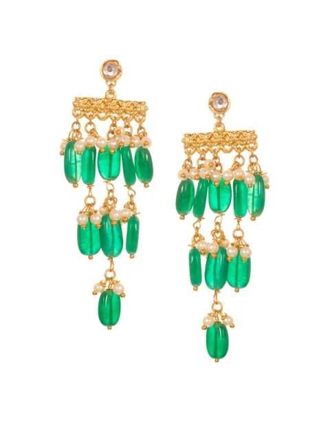 

INDYA Green & Gold-Plated Leaf Shaped Drop Earrings