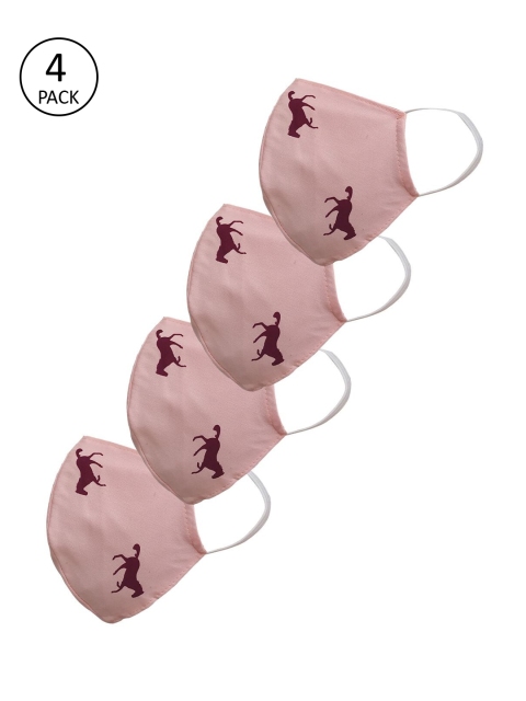 

nestroots Unisex Pink Printed Pack of 4 Solid 2-Ply Reusable Cloth Mask