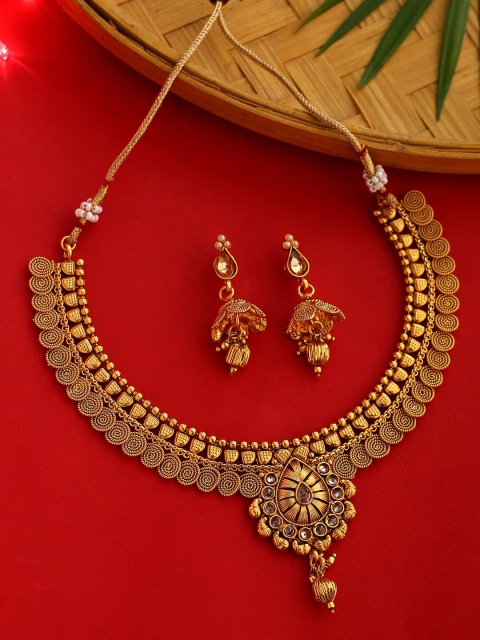 

Shoshaa Gold-Plated Stone-Studded Beaded Jewellery Set