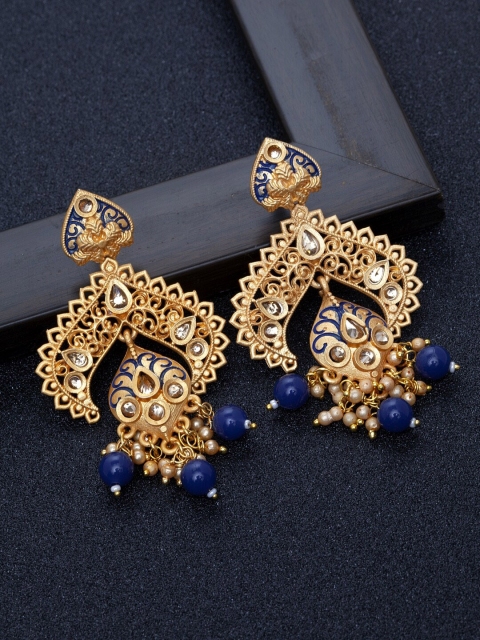 

Ibtida Blue & Gold-Toned Teardrop Shaped Drop Earrings