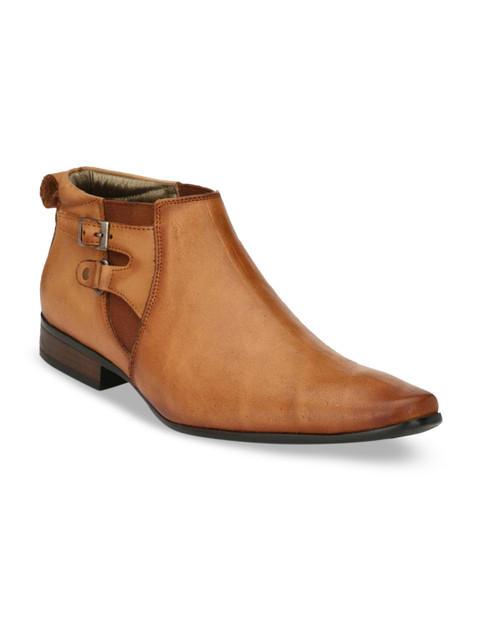 

Hitz Men Tan Brown Solid Leather Formal Comfort-Fit Mid-Top Monks