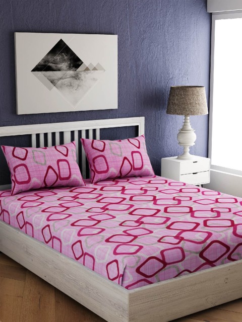 

EverHOME Purple Geometric 144 TC Cotton 1 Queen Bedsheet with 2 Pillow Covers