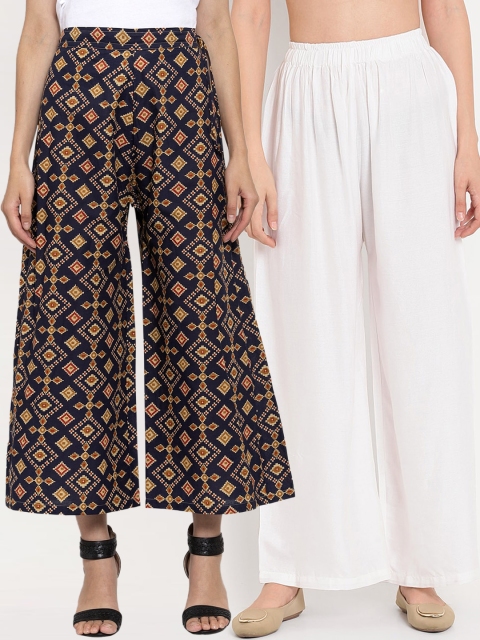 

TAG 7 Women Pack Of 2 Wide Leg Palazzos, White