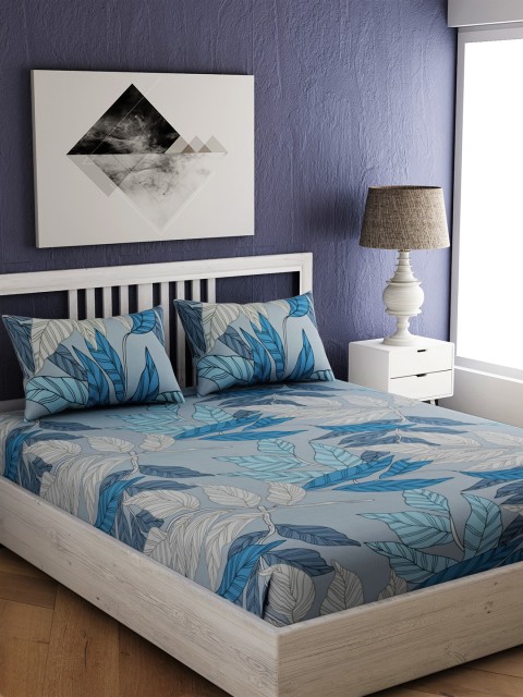 

EverHOME Blue Floral 210 TC Cotton 1 Queen Bedsheet with 2 Pillow Covers