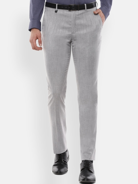 

V Dot Men Grey Skinny Fit Self Design Formal Trousers
